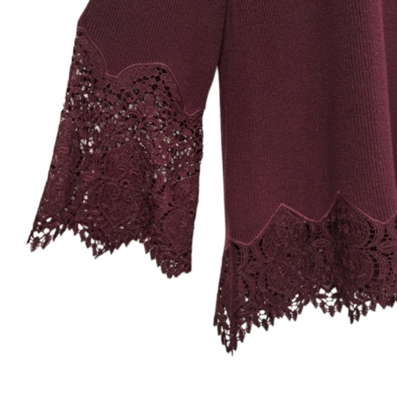 Chico's Women's Long Sleeve Burgundy Blouse/Sweater Ribbed Lace Size 2P … - Picture 6 of 16